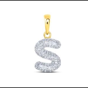 10k solid gold Real diamond S initial charm all letters avail NOT PLATED NOT CZ